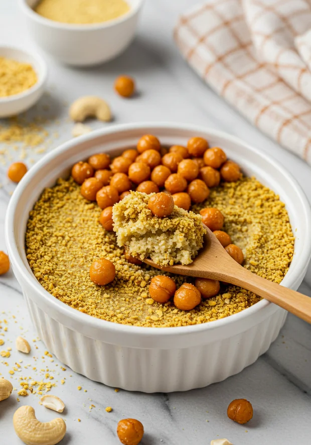 vegan parmesan cheese and chickpeas